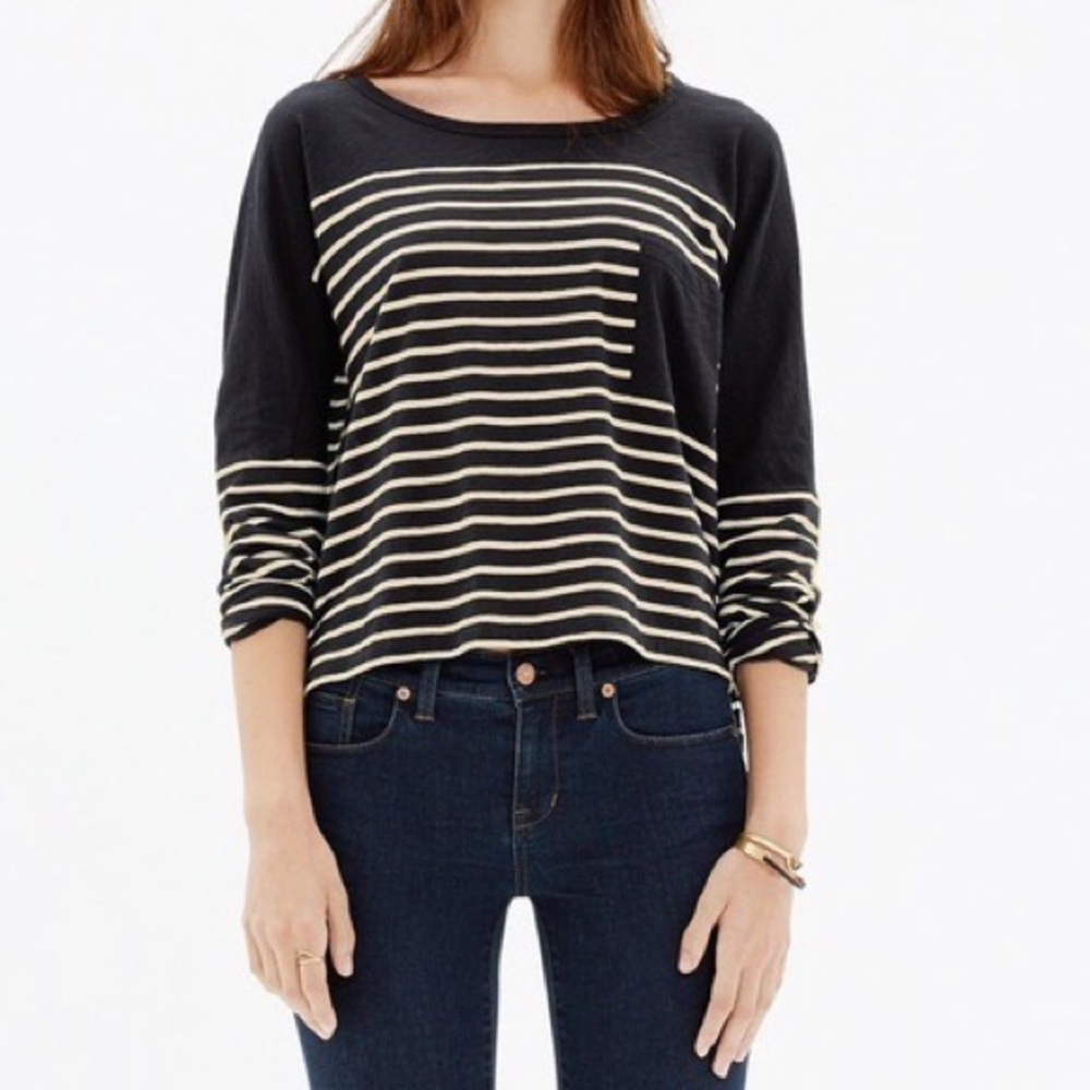 Madewell Striped Long Sleeve Crop Pocket Tee